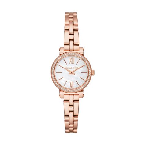 michael kors petite sofie leather and rose gold-tone watch|Petite Sofie Pavé Rose Gold.